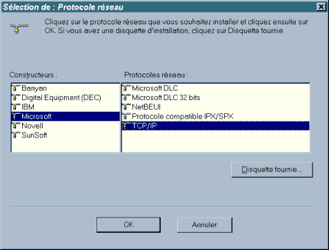 Ajout du protocole TCP/IP