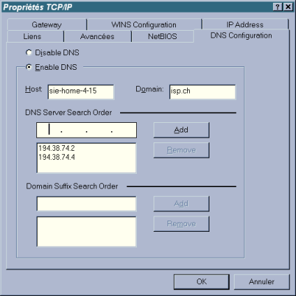 Serveurs DNS de votre ISP