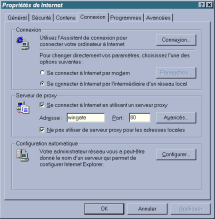 Configuration d'Internet Explorer