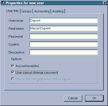 Cration d'un nouvel utilisateur